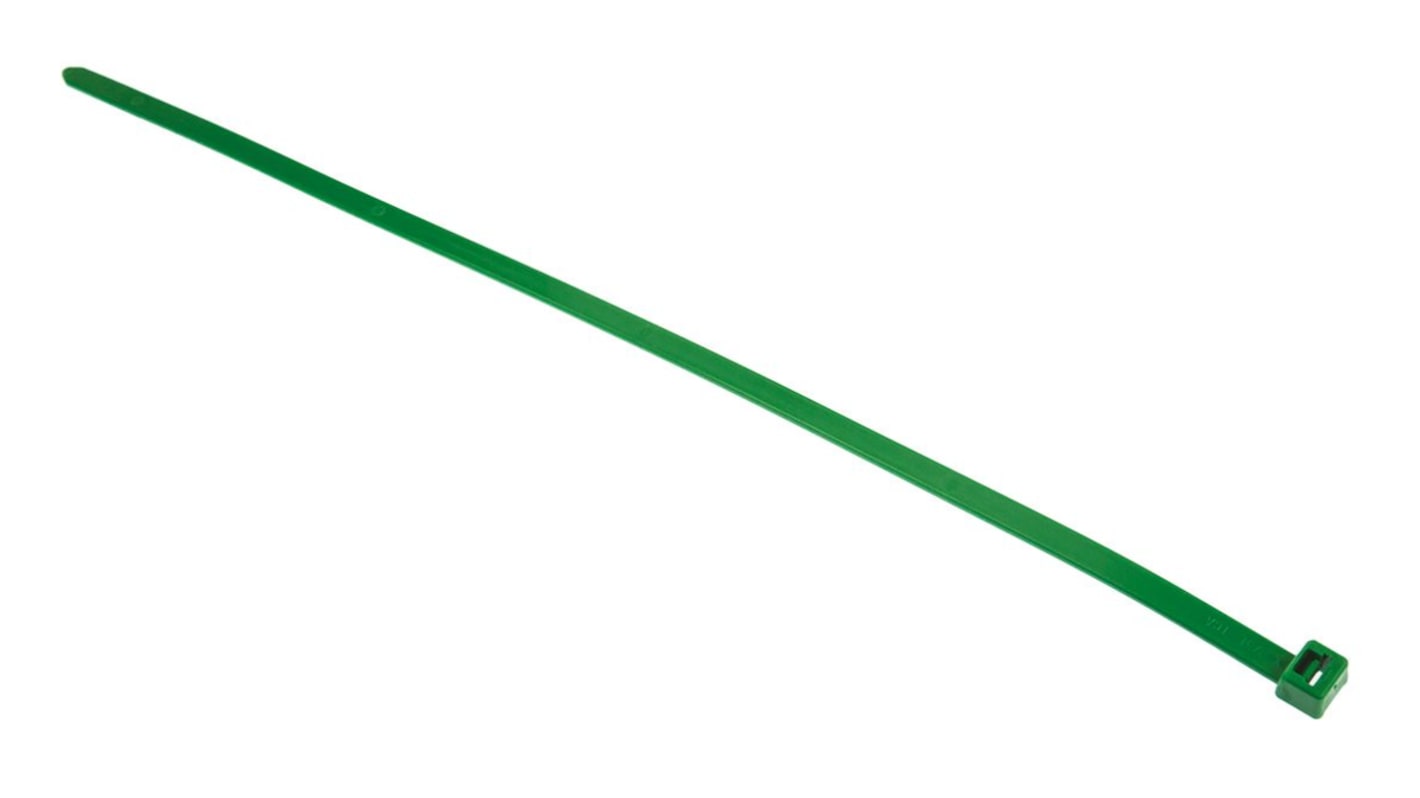 HellermannTyton Cable Tie, 380mm x 7.6 mm, Green Polyamide 6.6 (PA66), Pk-100