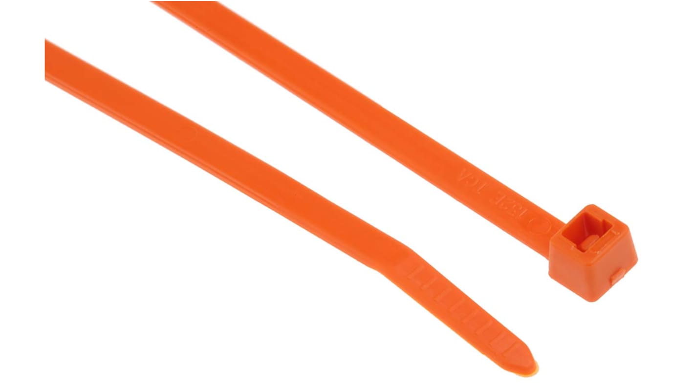 HellermannTyton Cable Tie, 200mm x 4.6 mm, Orange Polyamide 6.6 (PA66), Pk-100