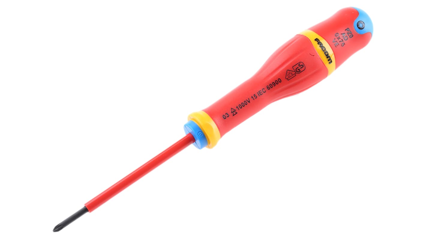 Facom Pozidriv Insulated Screwdriver, PZ0 Tip, 75 mm Blade, VDE/1000V, 179 mm Overall