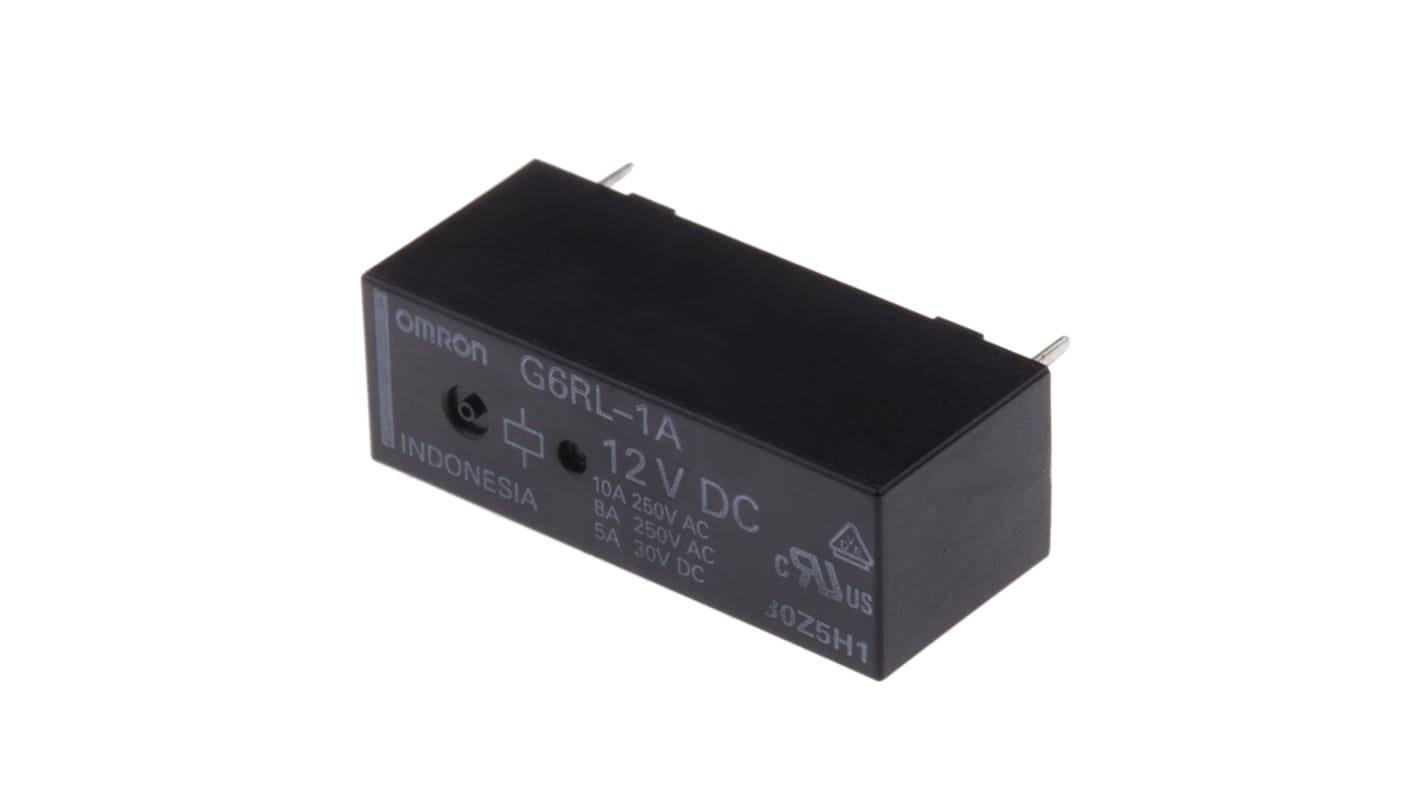 Relé de potencia sin enclavamiento Omron G6RL de 1 polo, SPST, bobina 12V dc, 10A, Montaje en PCB