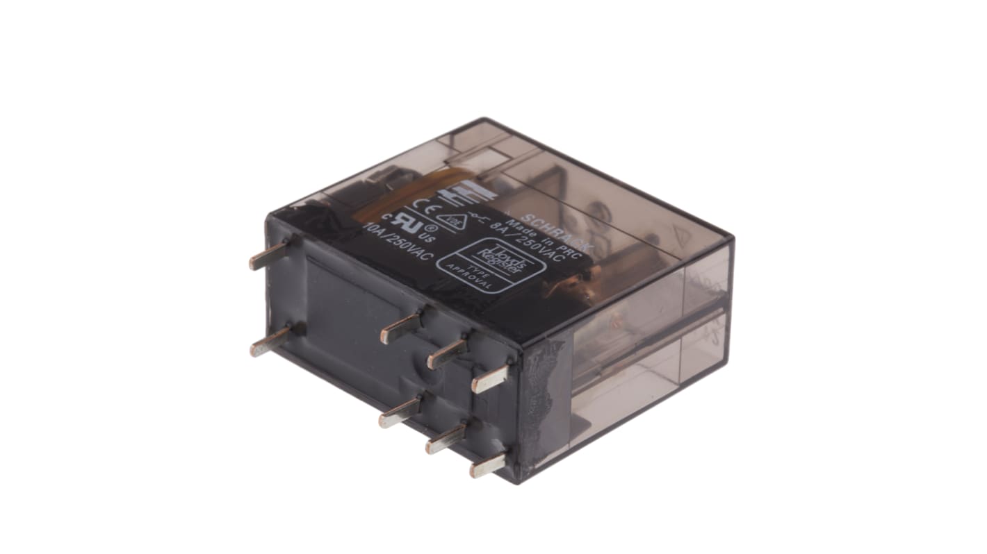 TE Connectivity PCB Mount Power Relay, 12V dc Coil, 8A Switching Current, DPDT