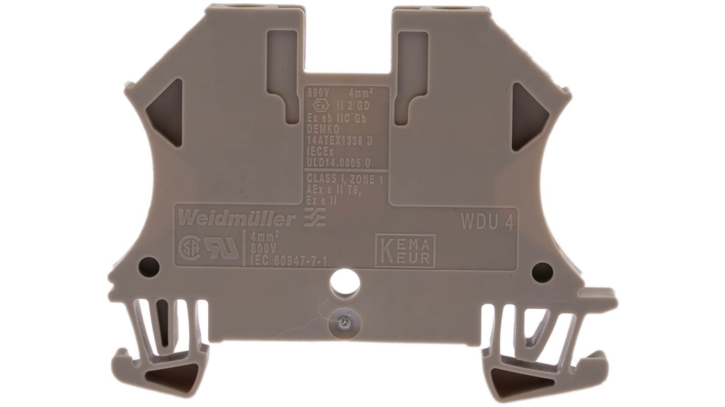Weidmuller 1020100000 WDU Series Beige, 4mm², Single-Level, Screw Termination, ATEX