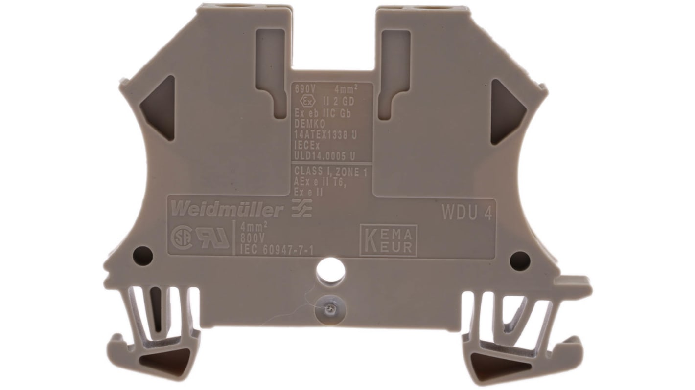 Weidmuller WDU Series Beige Feed Through Terminal Block, 4mm², Single-Level, Screw Termination, ATEX