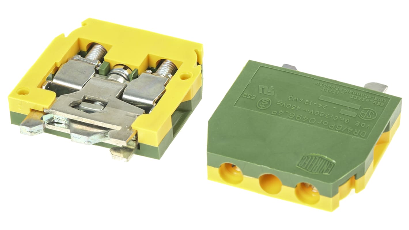 Entrelec SNA Series Green/Yellow DIN Rail Terminal Block, 4mm², Single-Level, Screw Termination