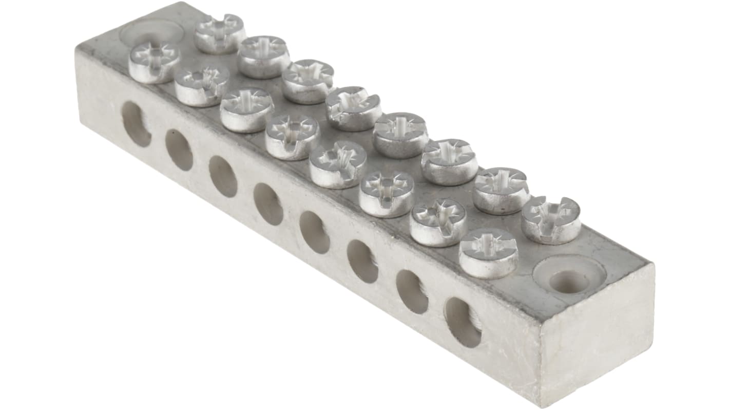 RS PRO 8-Way Double Screw Earth Terminal Block, 0 → 16 AWG Wire, Screw Down, Brass Housing