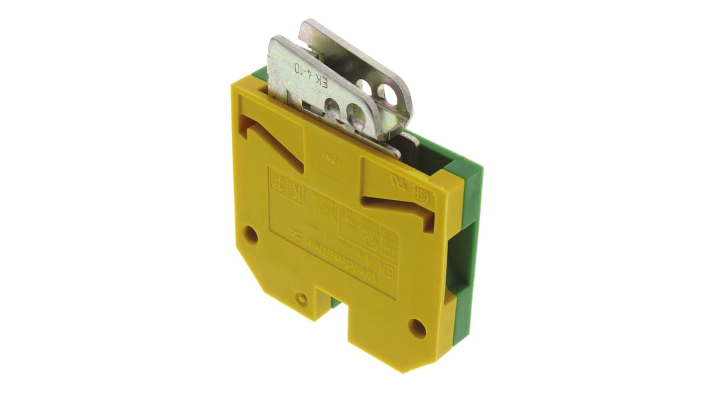 Weidmuller 2-Way EK 4 Earth Terminal Block, 4mm², 26 → 10 AWG Wire, Screw Down, Nylon Housing, ATEX