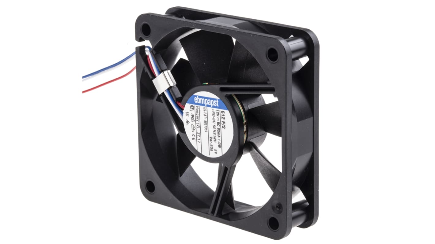 ebm-papst 600 F Series Axial Fan, 12 V dc, DC Operation, 27m³/h, 1W, 60 x 60 x 15mm