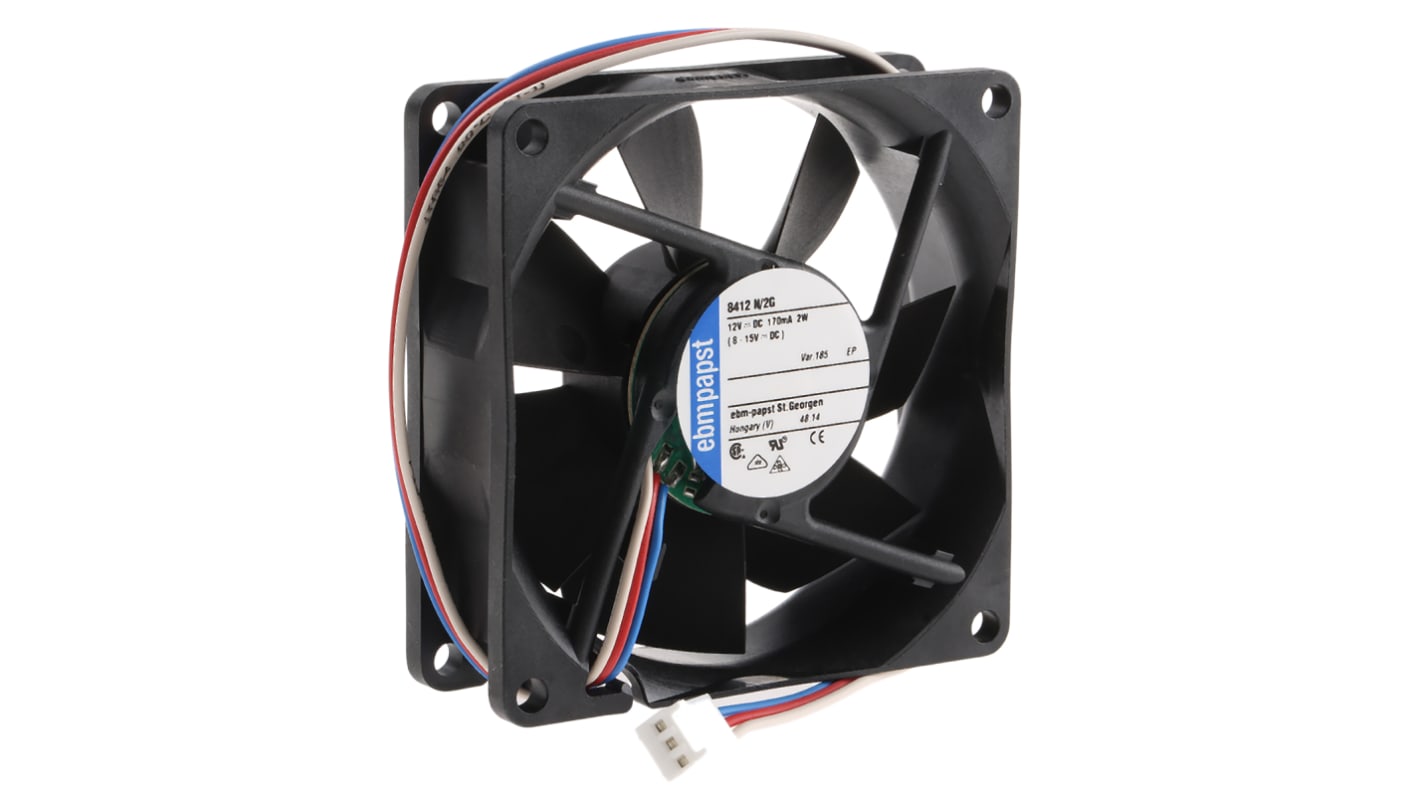 ebm-papst 8400 N Series Axial Fan, 12 V dc, DC Operation, 69m³/h, 2W, 80 x 80 x 25mm