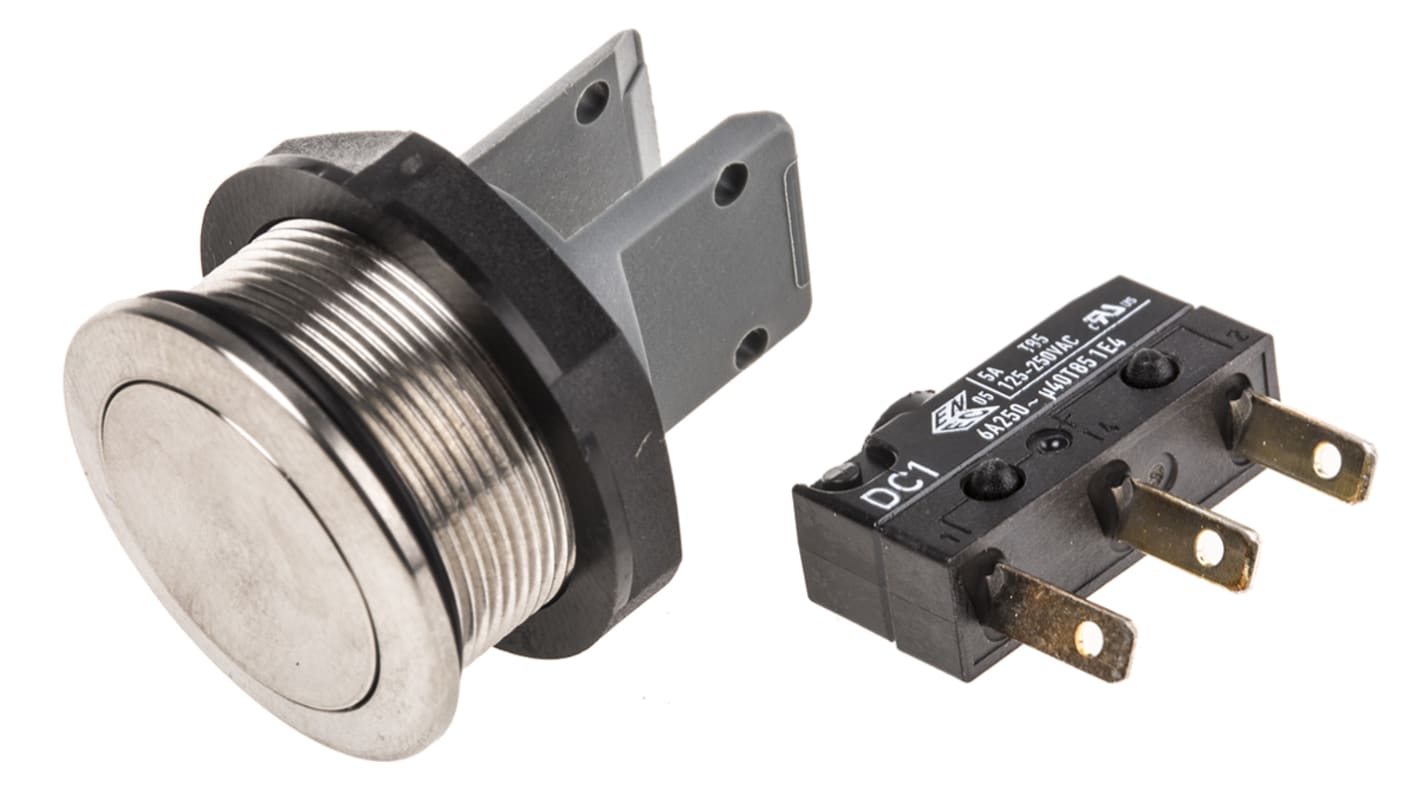 Schurter MSM 19 Series Push Button Switch, Momentary, Panel Mount, 19mm Cutout, SPDT, 250V ac, IP67