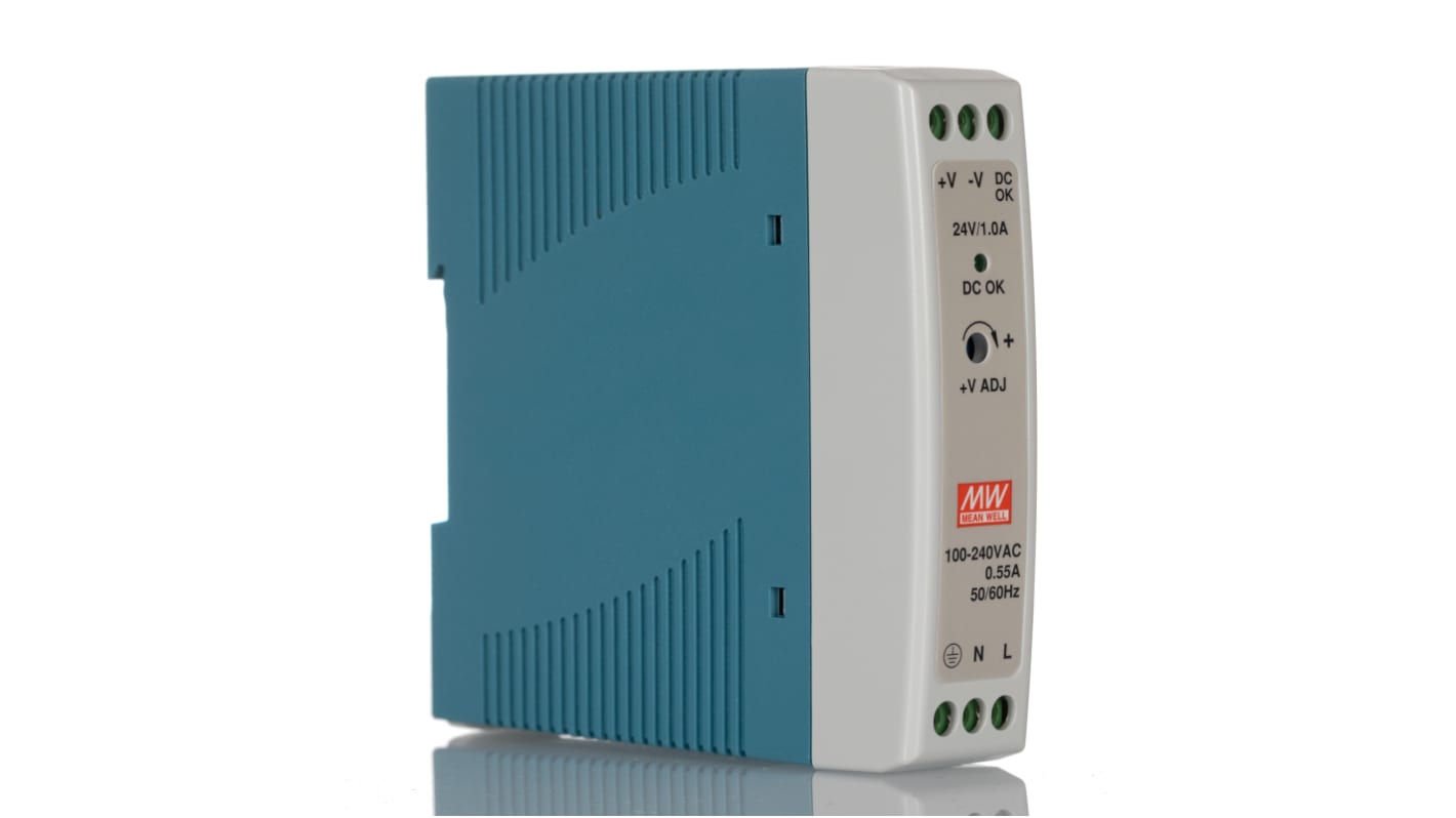 MEAN WELL MDR Switched Mode DIN Rail Power Supply, 85 → 264V ac ac Input, 24V dc dc Output, 1A Output, 20W