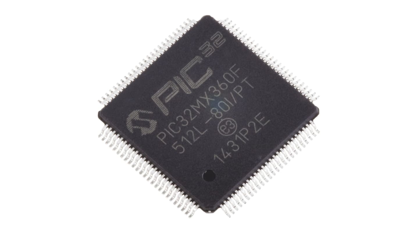 Microcontrôleur, 32bit, 32 Ko RAM, 12 kB, 512 kB, 80MHz, TQFP 100, série PIC32MX