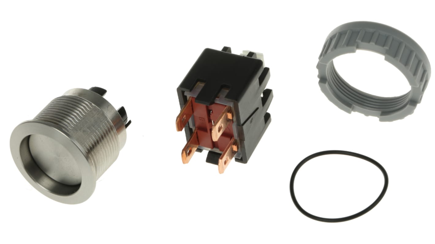 Schurter MSM LA 22 Series Push Button Switch, Latching, Panel Mount, 22mm Cutout, DPDT, 125/250V ac, IP64 (Front); IP00