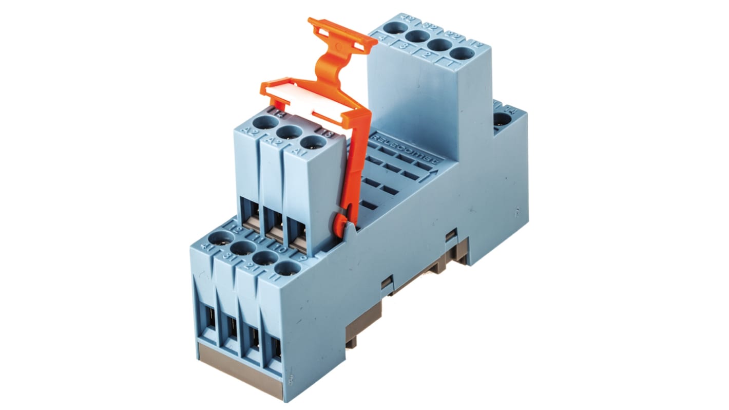 Releco MRC 14 Pin 250V ac DIN Rail Relay Socket, for use with 4 Pole QRC Series