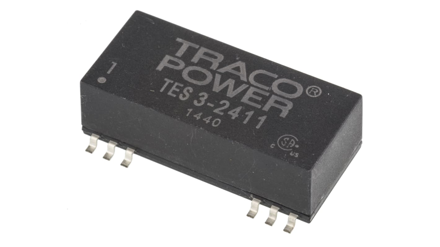 TRACOPOWER TES 3 DC-DC Converter, 5V dc/ 600mA Output, 18 → 36 V dc Input, 3W, Surface Mount, +85°C Max Temp