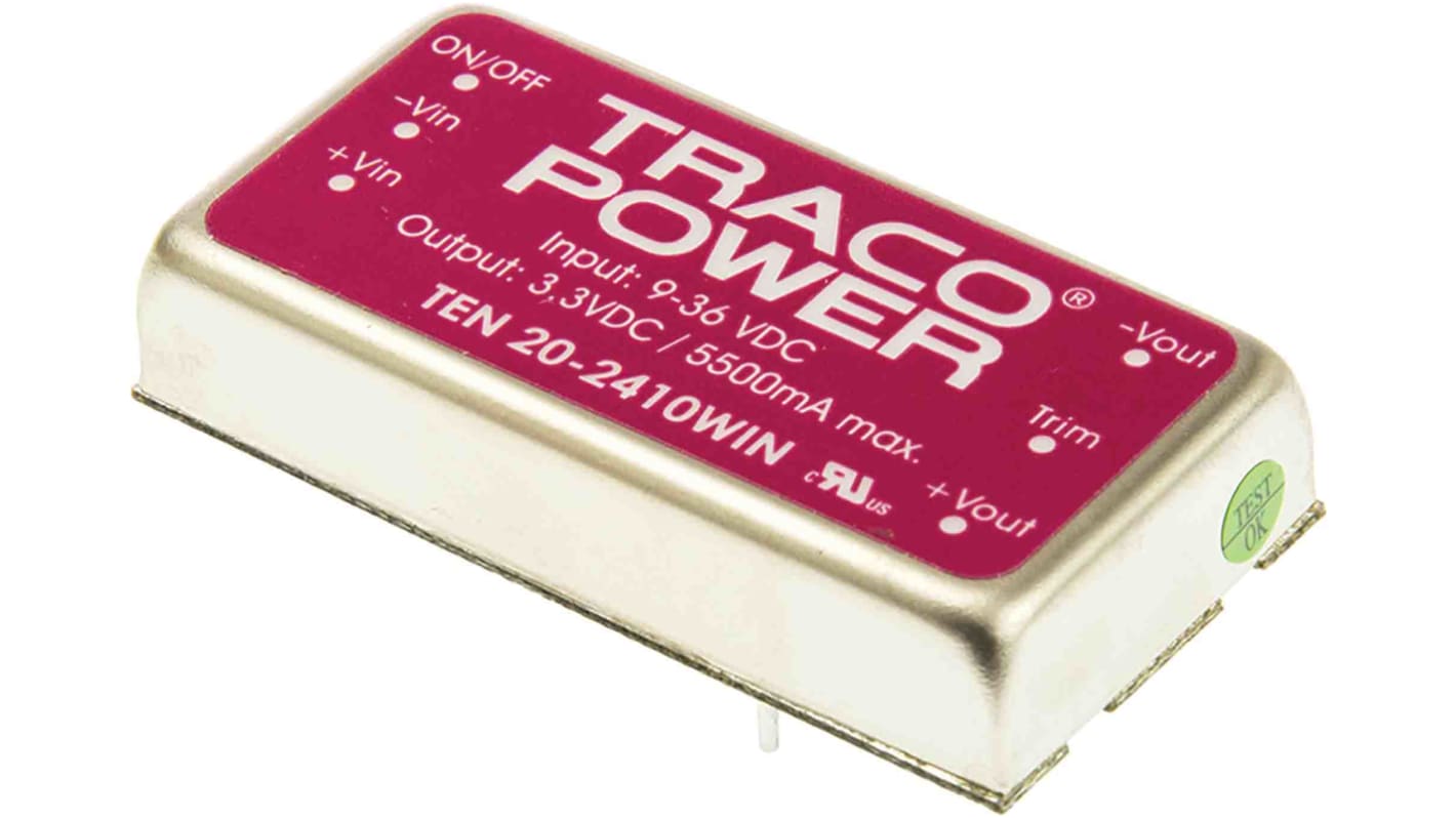 TRACOPOWER TEN 20WIN DC/DC-Wandler 20W 24 V dc IN, 3.3V dc OUT / 5.5A Durchsteckmontage 1.5kV dc isoliert