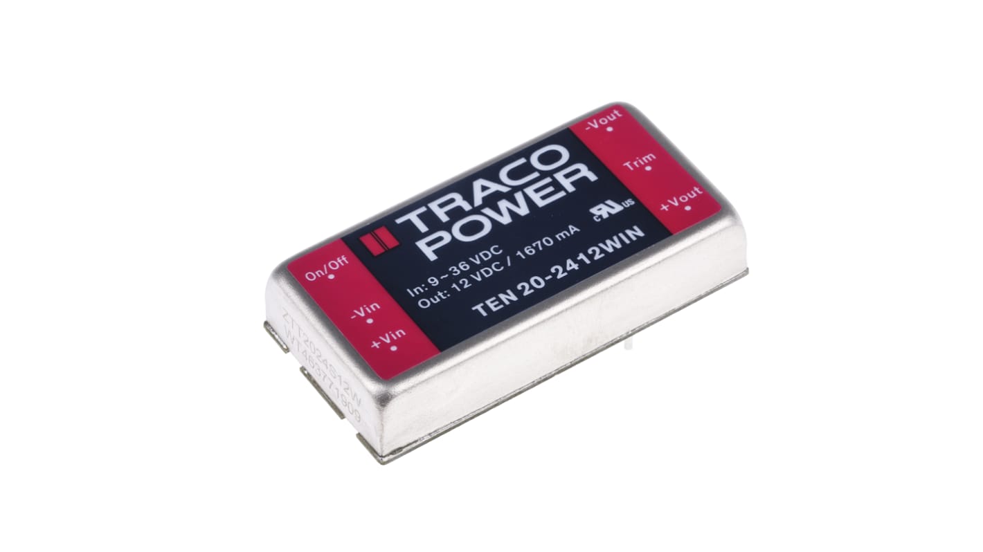 Przetwornica DC-DC, 20W, Uwe 9 → 36 V DC, Uwy 12V dc, Iwy 1.67A, TRACOPOWER