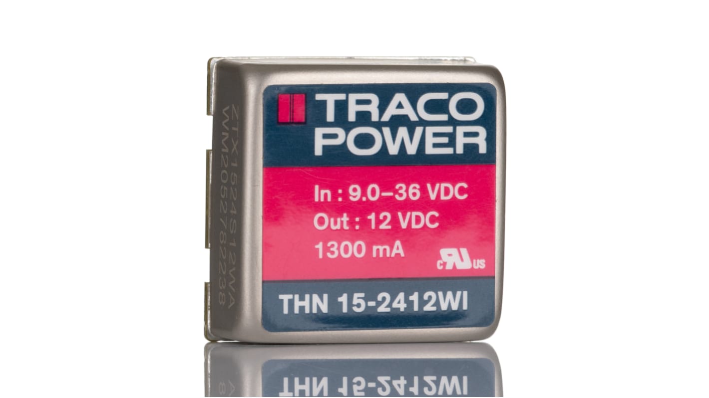 TRACOPOWER THN 15WI DC-DC Converter, 12V dc/ 1.3A Output, 9 → 36 V dc Input, 15W, Through Hole, +85°C Max Temp