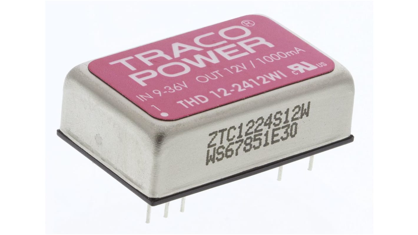 TRACOPOWER THD 12WI DC/DC-Wandler 12W 24 V dc IN, 12V dc OUT / 1A Durchsteckmontage 1.5kV dc isoliert