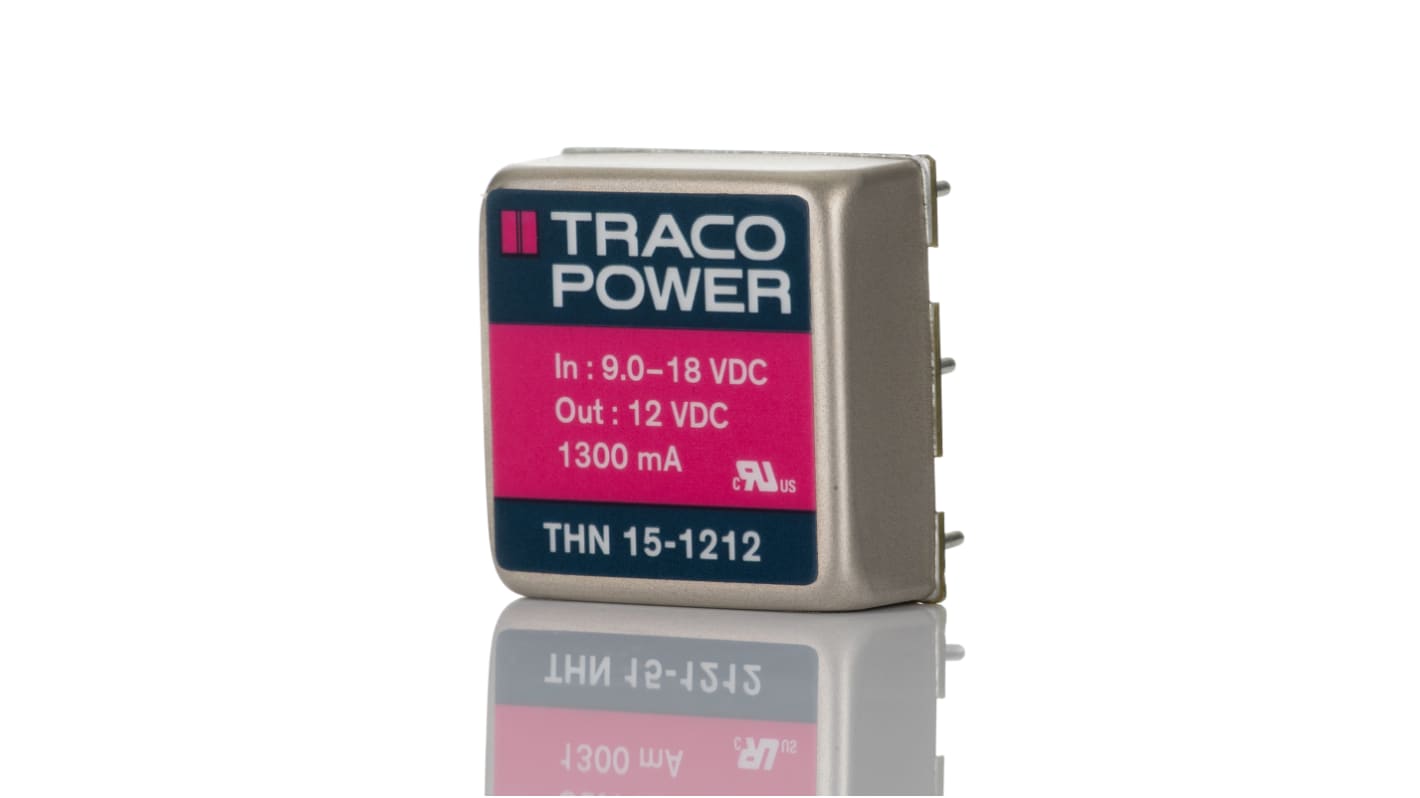 Przetwornica DC-DC, 15W, Uwe 9 → 18 V DC, Uwy 12V dc, Iwy 1.3A, TRACOPOWER