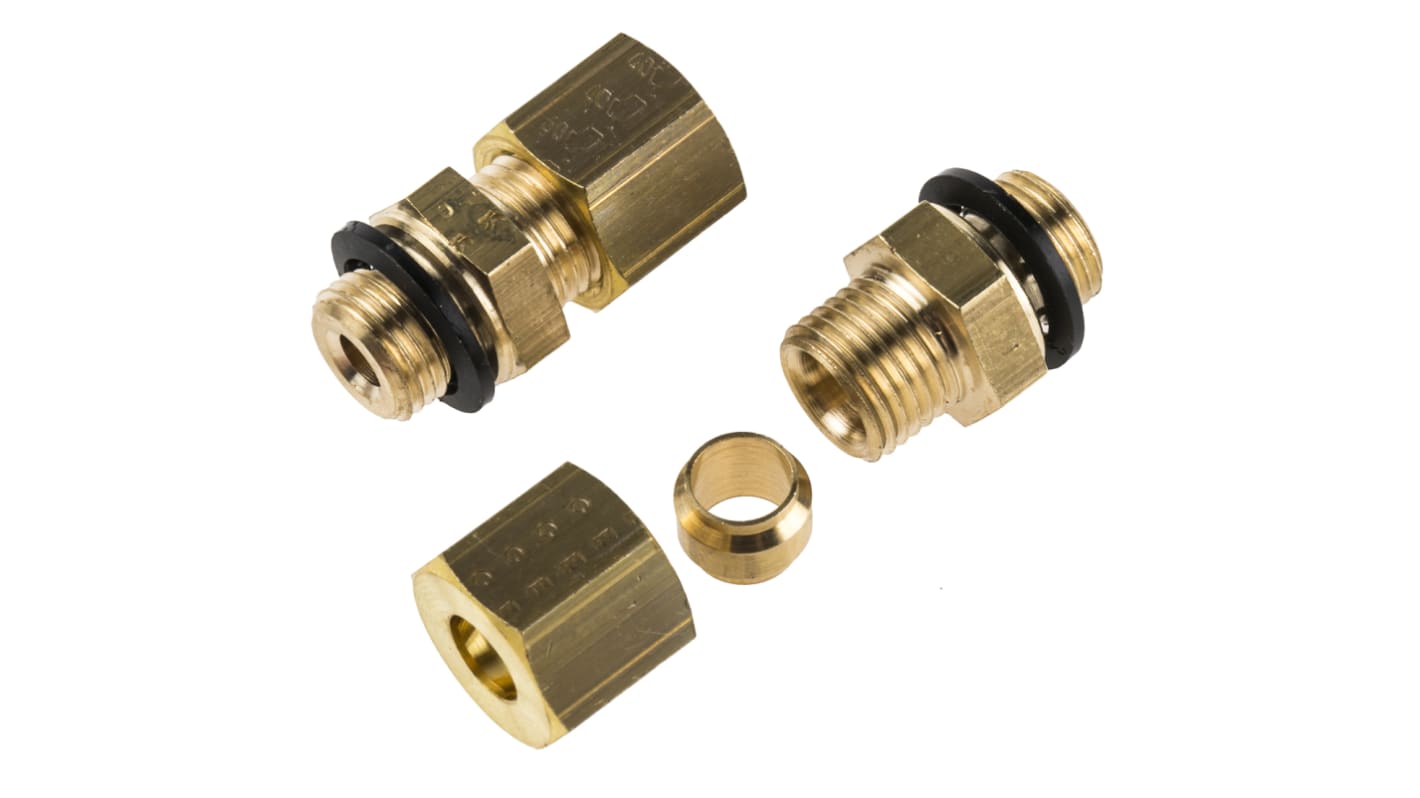 Legris Brass Pipe Fitting, Straight Compression Coupler, Male G 1/8in to Female G 1/8in 6mm