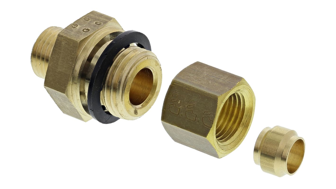 Legris Brass Pipe Fitting, Straight Compression Coupler, Male G 1/4in to Female 6mm