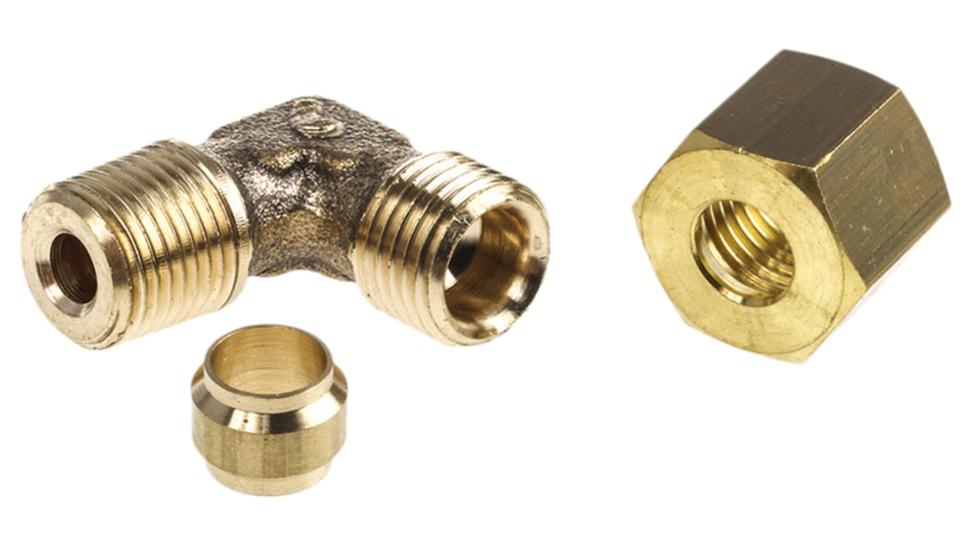 Legris Brass Pipe Fitting, 90° Compression Elbow, Male R 1/8in to Female 6mm