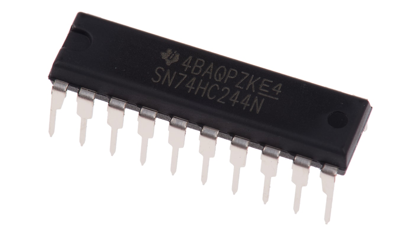 Texas Instruments SN74HC244N Octal-Channel Buffer & Line Driver, 3-State, 20-Pin PDIP