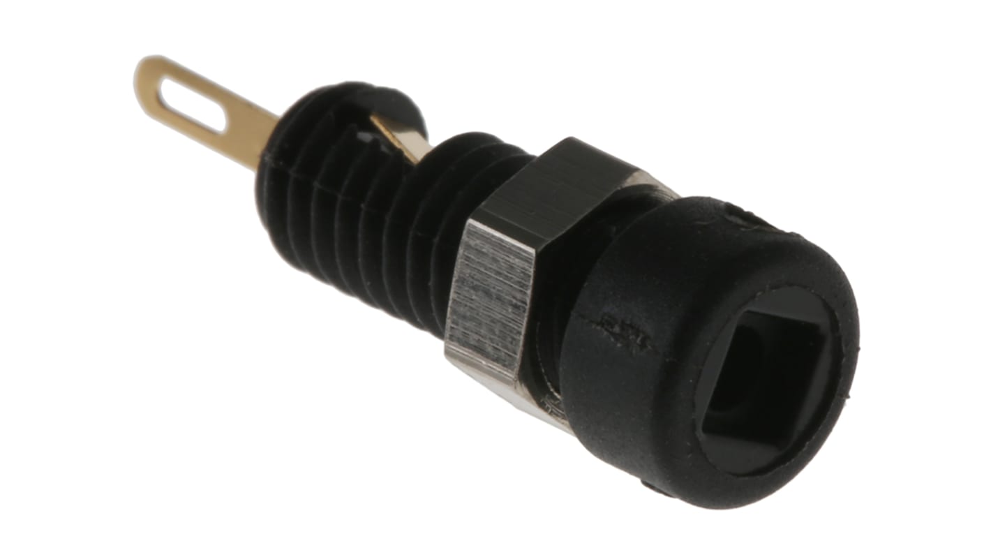 Hirschmann 2mm香蕉插座, 黑色, 60V 直流, 6A, 焊接式, 21mm长, 镀金，镍