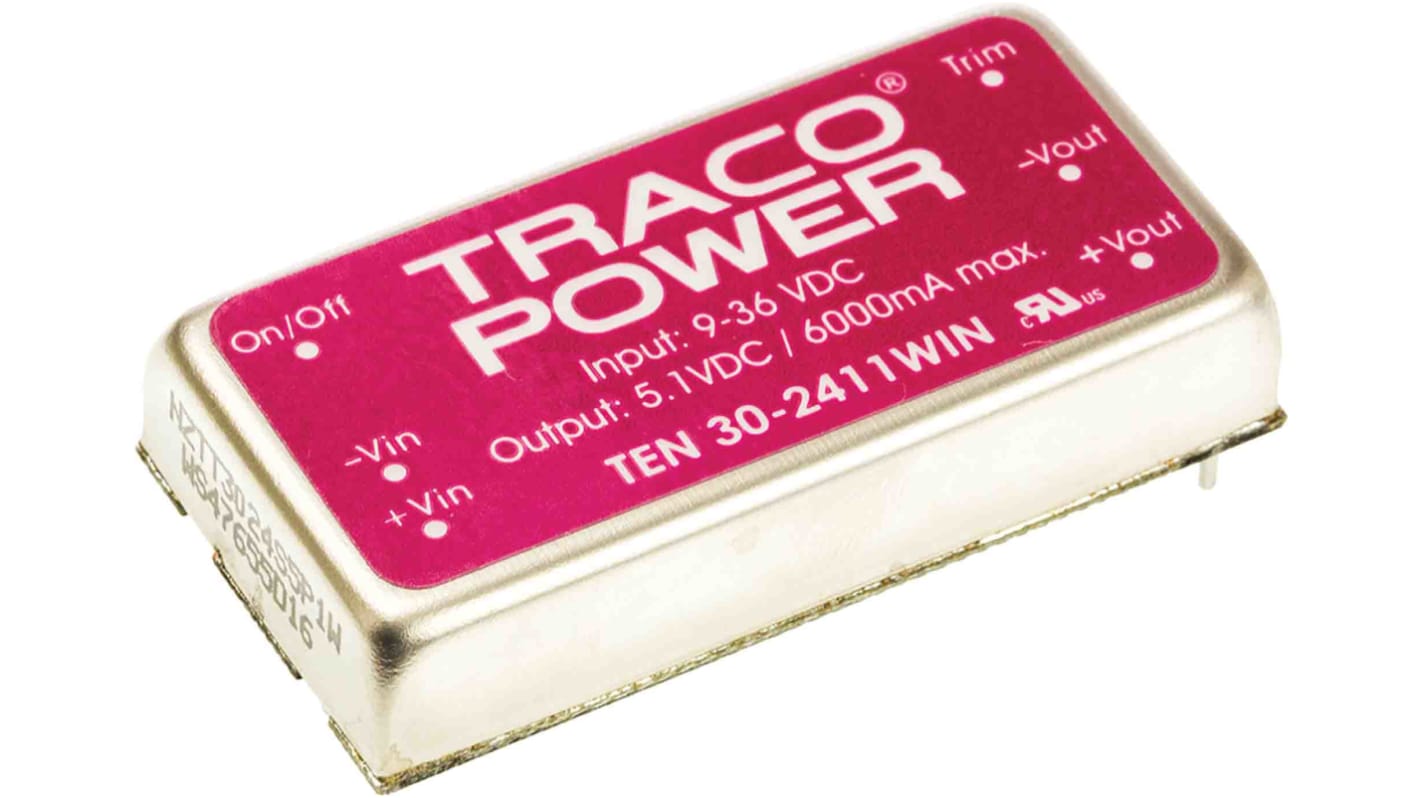 TRACOPOWER 隔离式DCDC转换器, 9 → 36 V 直流输入, 5V 直流输出, 30W, TEN 30WIN系列