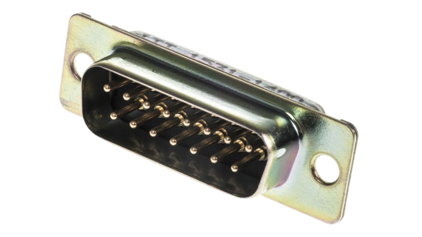 ITT Cannon DB15针标准D-Sub公插, 直向, 面板安装, 焊接端接, 100 V 直流, 7.5A, D*M系列