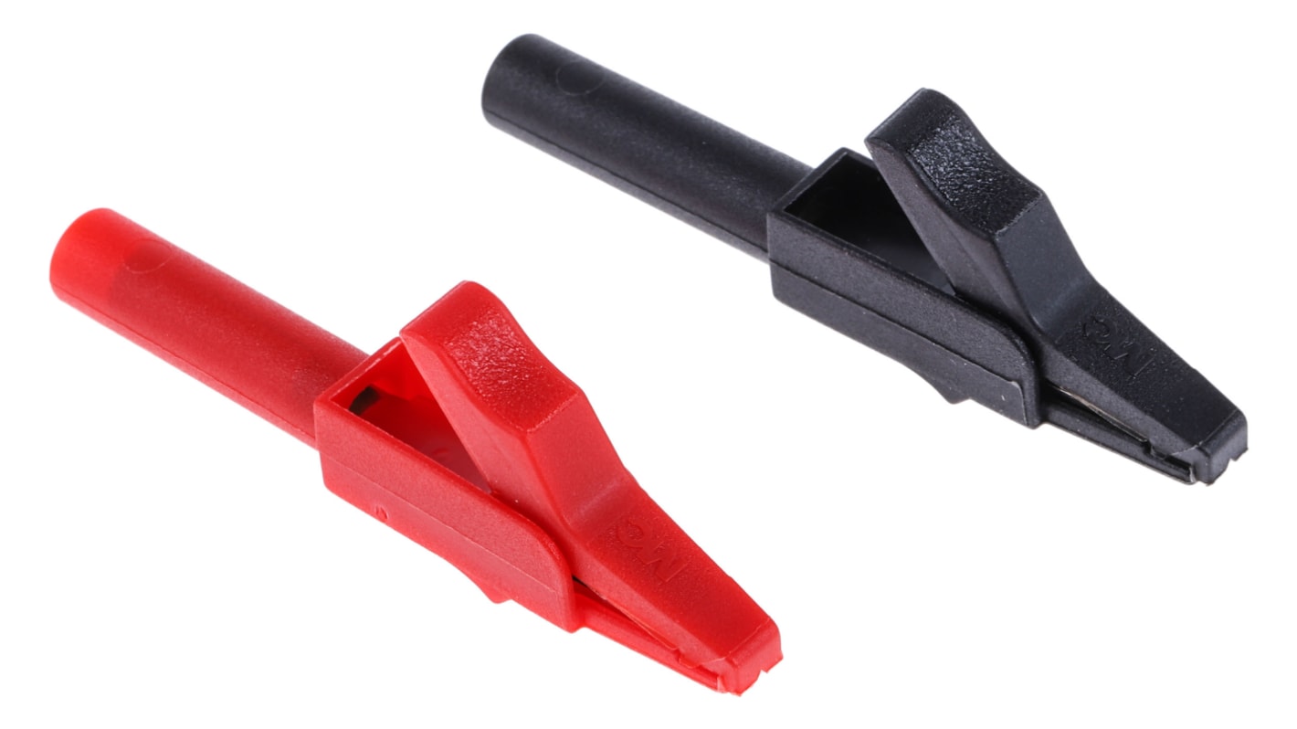 Stäubli Messing 11mm Krokodilklemme, Schwarz, Rot isoliert, 15A
