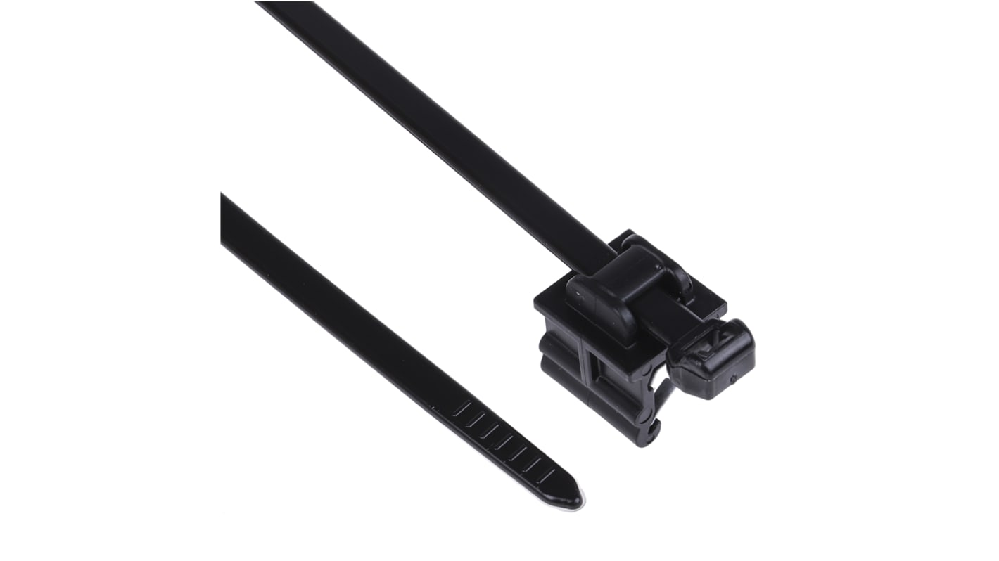 HellermannTyton Cable Tie Assemblies, Black Polyamide 6.6 (PA66), Pk-100