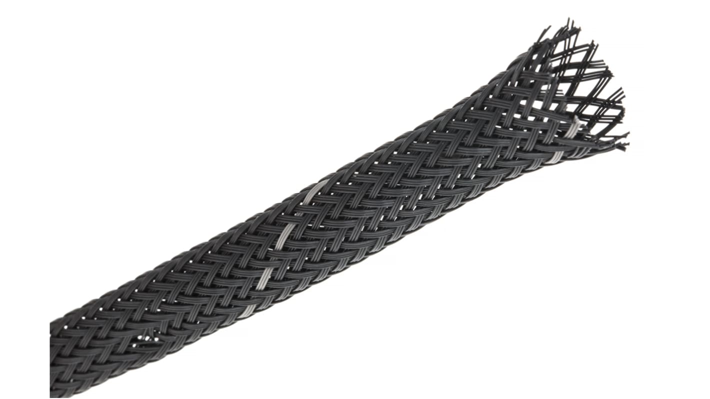 HellermannTyton Expandable Braided PET Black Cable Sleeve, 6mm Diameter, 100m Length