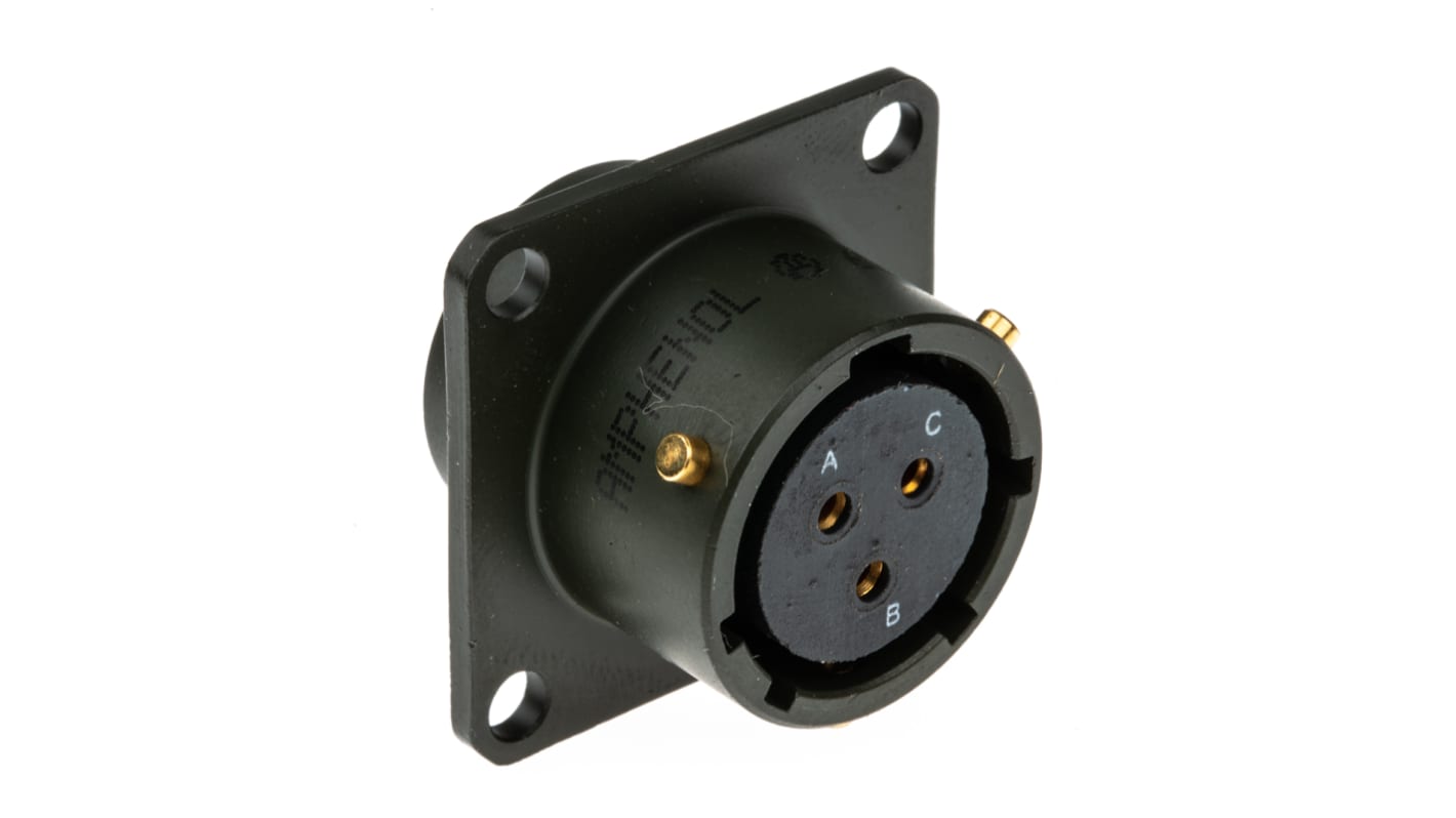 Amphenol Limited, 62GB 3 Way Box Mount MIL Spec Circular Connector ReceptacleOlive, Socket Contacts,Shell Size 12,