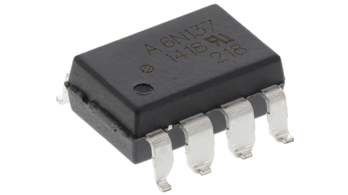 Broadcom, 6N137-300E DC Input Transistor Output Optocoupler, Surface Mount, 8-Pin DIP