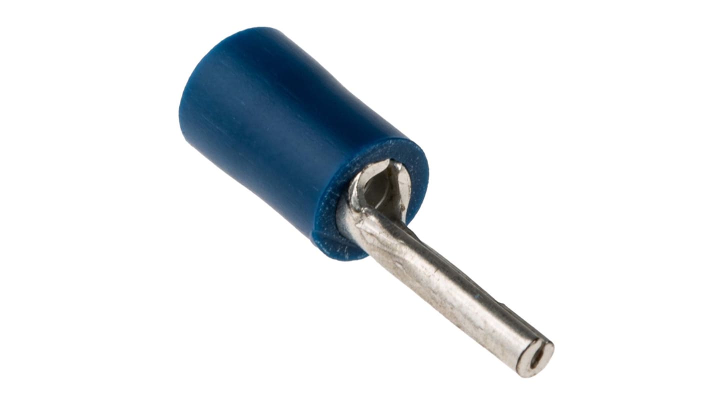 RS PRO Insulated, Tin Crimp Pin Connector, 1.5mm² to 2.5mm², 16AWG to 14AWG, 1.9mm Pin Diameter, 12mm Pin Length, Blue