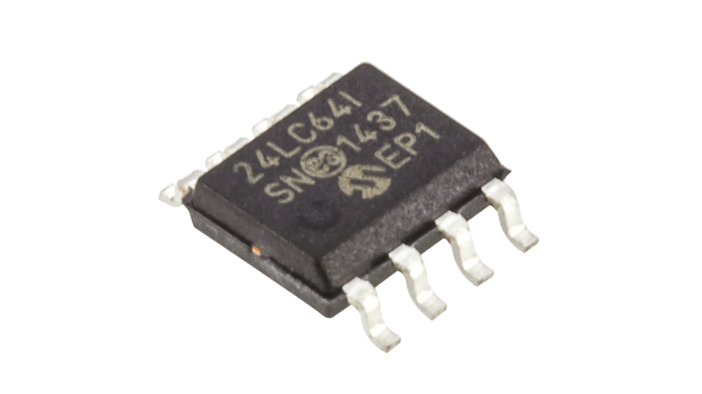 Microchip 串行EEPROM, 64Kbit, 串行 - I2C接口, 8针, SOIC, 贴片安装, 8K x 8 位