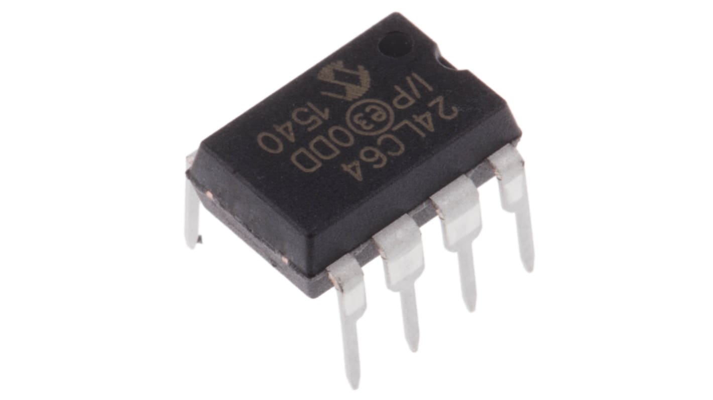 Memoria EEPROM seriale I2C Microchip, da 64kbit, PDIP, Su foro, 8 pin