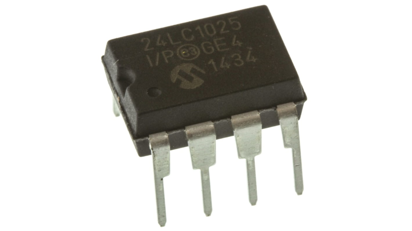 Microchip 24LC1025-I/P, 1Mbit Serial EEPROM Memory, 900ns 8-Pin PDIP Serial-I2C