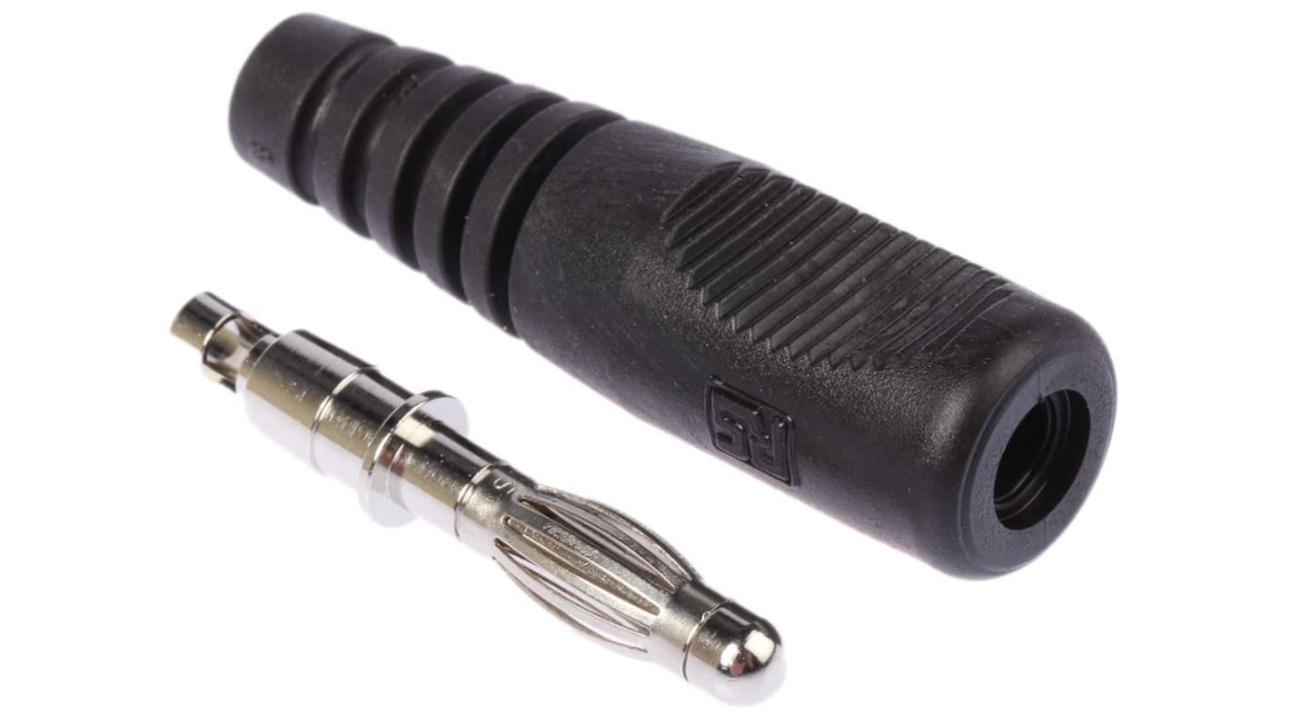 Schutzinger Black Male Banana Plug, 4 mm Connector, 16A, 50V, Nickel Plating