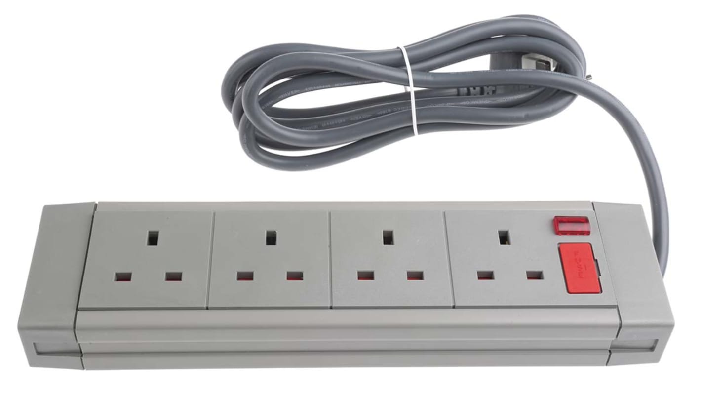 RS PRO 2m 4 Socket Type G - British Trailing Socket, 230 V ac