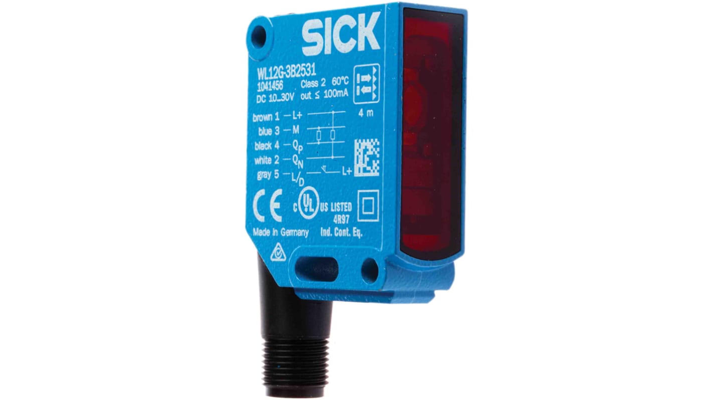 Sick W12G Kubisch Optischer Sensor, Reflektierend, Bereich 4 m, NPN/PNP Ausgang, 5-poliger M12-Steckverbinder