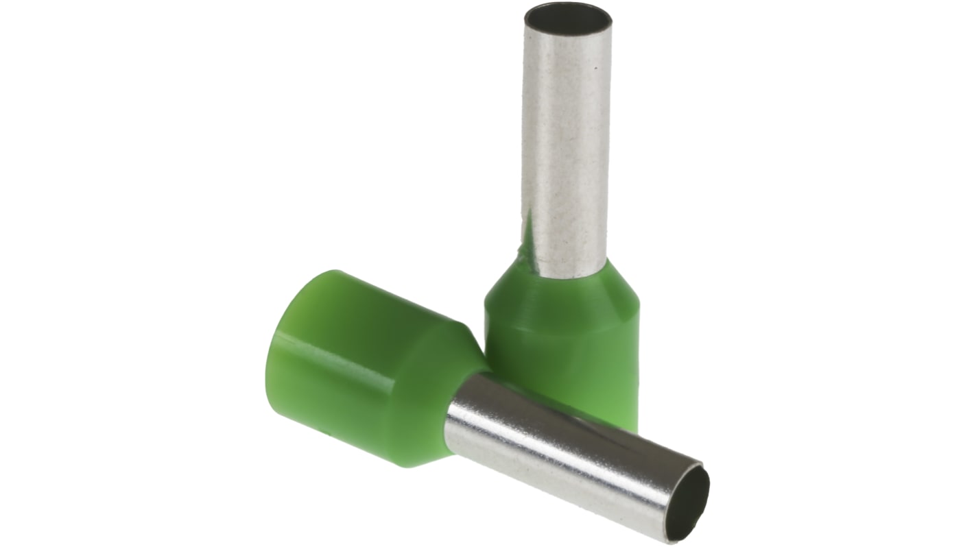 RS PRO Insulated Crimp Bootlace Ferrule, 12mm Pin Length, 3.5mm Pin Diameter, 6mm² Wire Size, Green