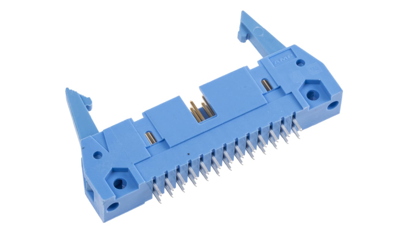 TE Connectivity AMP-LATCH Series Straight Through Hole PCB Header, 26 Contact(s), 2.54mm Pitch, 2 Row(s), Shrouded
