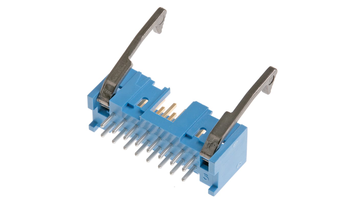 TE Connectivity AMP-LATCH Series Straight Through Hole PCB Header, 16 Contact(s), 2.54mm Pitch, 2 Row(s), Shrouded