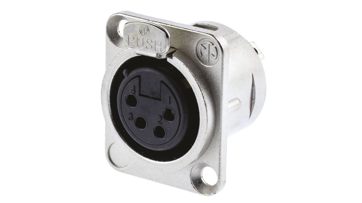 Neutrik Panel Mount XLR Connector, Female, 50 V, 4 Way, Silver Plating