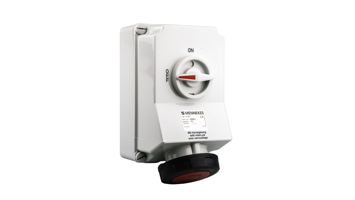 MENNEKES Switchable IP67 Industrial Interlock Socket 3PN+E, Earthing Position 6h, 63A, 400 V