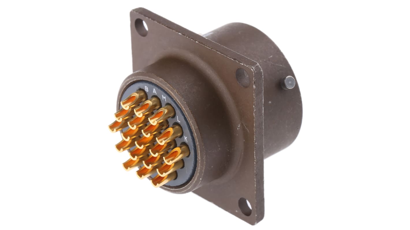 ITT Cannon, KPT, Copper Alloy 19 Way Box Mount MIL Spec Circular Connector Receptacle, Pin Contacts,Shell Size 14,