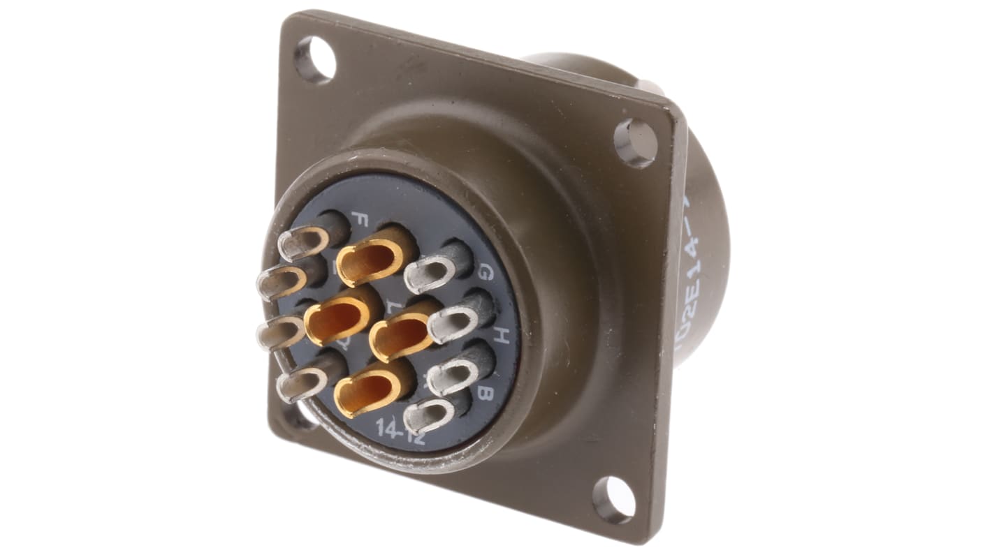 ITT Cannon, KPT, Copper Alloy 12 Way Box Mount MIL Spec Circular Connector Receptacle, Socket Contacts,Shell Size 14,