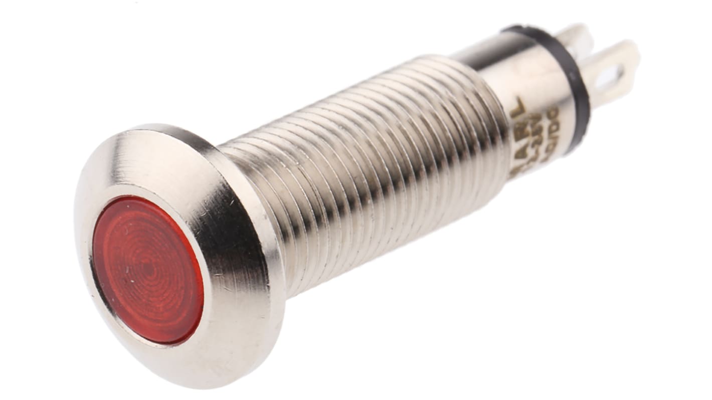 Marl Red Panel Mount Indicator, 12 → 28V, 8.1mm Mounting Hole Size, Solder Tab Termination, IP67